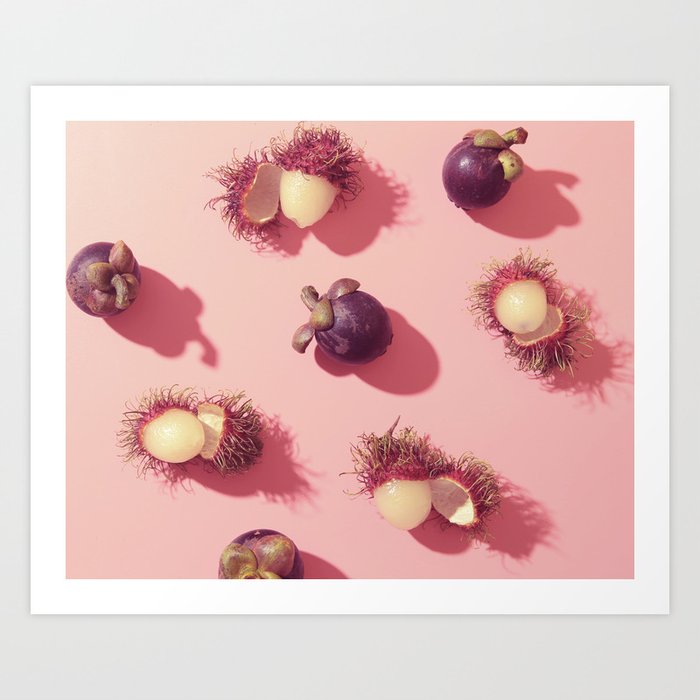 03_#Rambutan#mangosteen#tropical#fruits#in pink Art Print