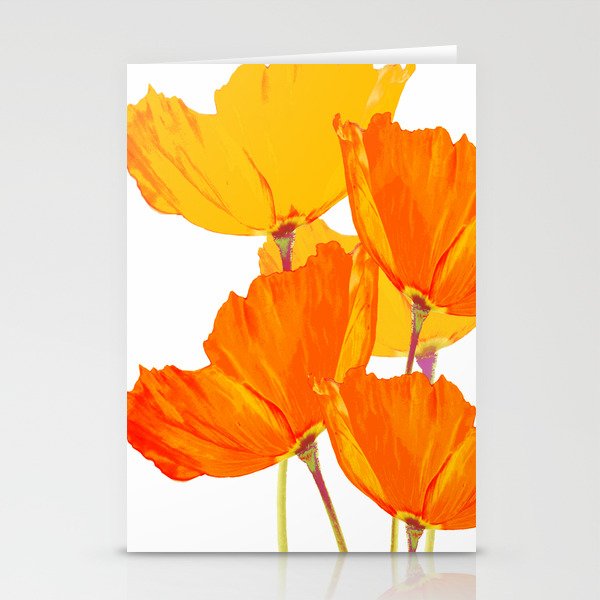Orange and Yellow Poppies On A White Background #decor #society6 #buyart Stationery Cards