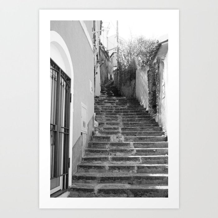 Endless steps of Positano | Amalfi Coast in black and white Art Print