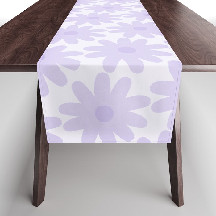 Crayon Flowers Floral Pattern in Light Lilac Purple Table Runner