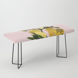 Freesias - Yellow Minimalistic Flower Art Pattern on Pink Bench