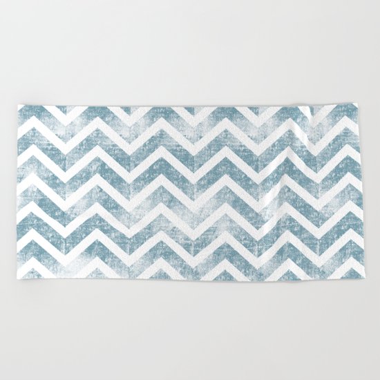 Maritime Navy Chevron Herringbone ZigZag in White Blue Beach Towel