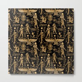 Egyptian hieroglyphs and Gods gold and black Metal Print