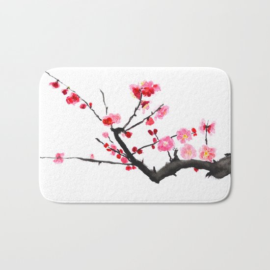 red plum flower Bath Mat