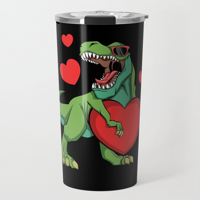 Kawaii Dinosaur Raptor Roar Valentines Day Travel Mug