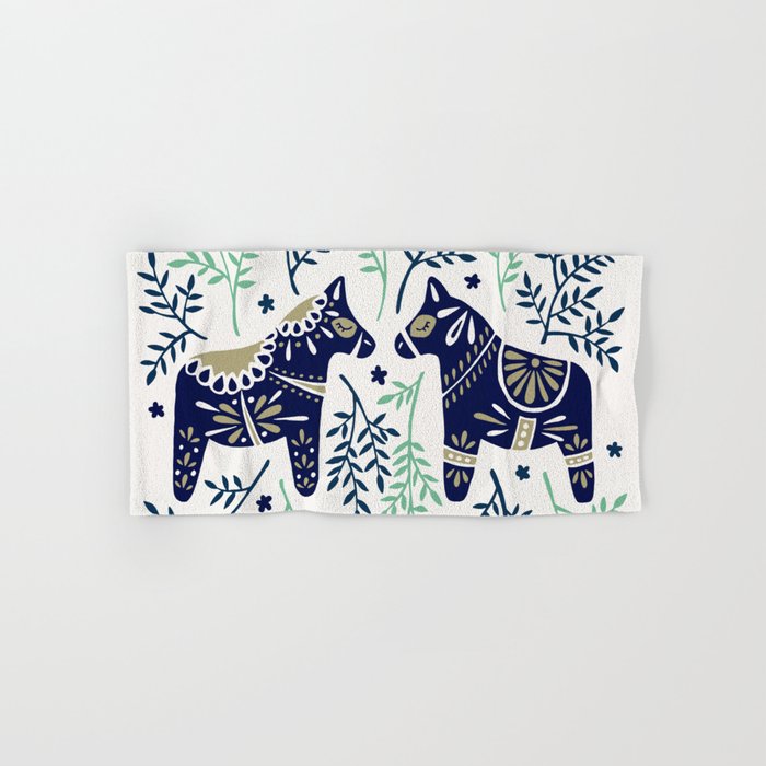 Swedish Dala Horse – Navy & Mint Palette Hand & Bath Towel