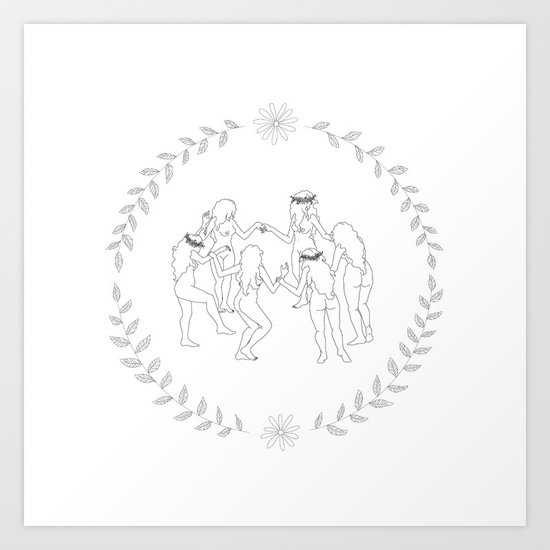 Digital Art Artwork Wall Art Dancing Circle Witch Witchcraft Nude Figures Female Girl Power Feminist Art Print