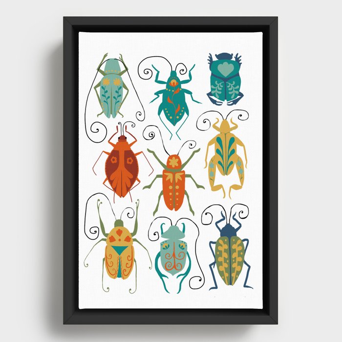 Beetles Folk Art Framed Canvas