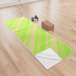 [ Thumbnail: Light Green and Tan Colored Striped/Lined Pattern Yoga Towel ]