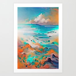 Ocean Sea Beach Coastal Landscape Abstract Watercolor Painting #1 Art Print