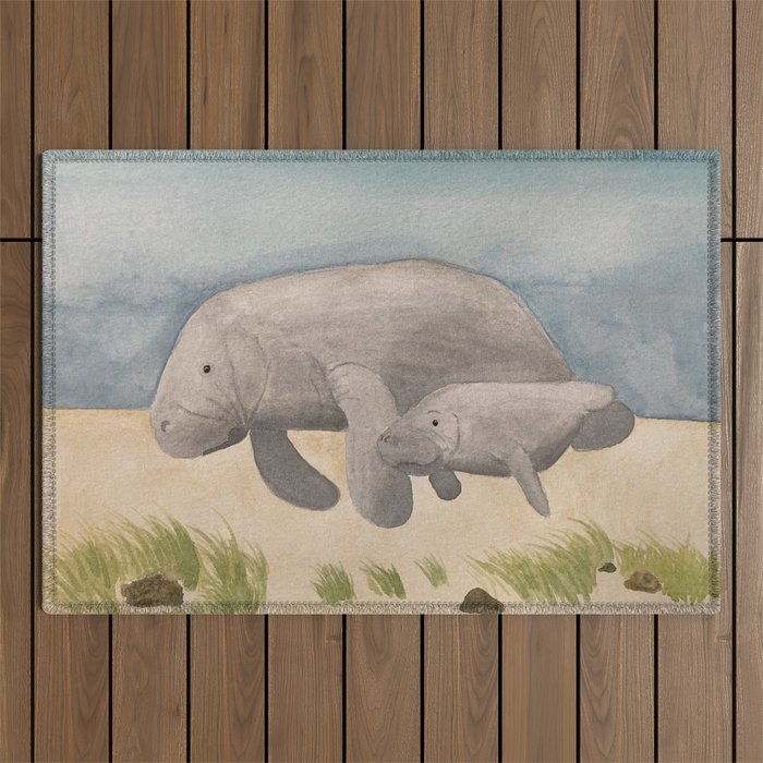 Manatee Mom and Baby  Outdoor Rug