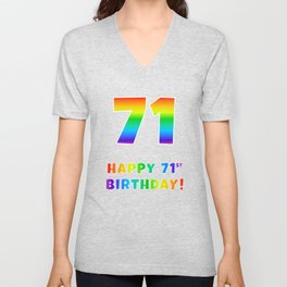 [ Thumbnail: HAPPY 71ST BIRTHDAY - Multicolored Rainbow Spectrum Gradient V Neck T Shirt V-Neck T-Shirt ]