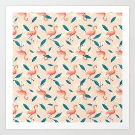 Peach flamingo pattern Art Print