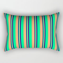 [ Thumbnail: Blue, Green & Brown Colored Lines/Stripes Pattern Rectangular Pillow ]