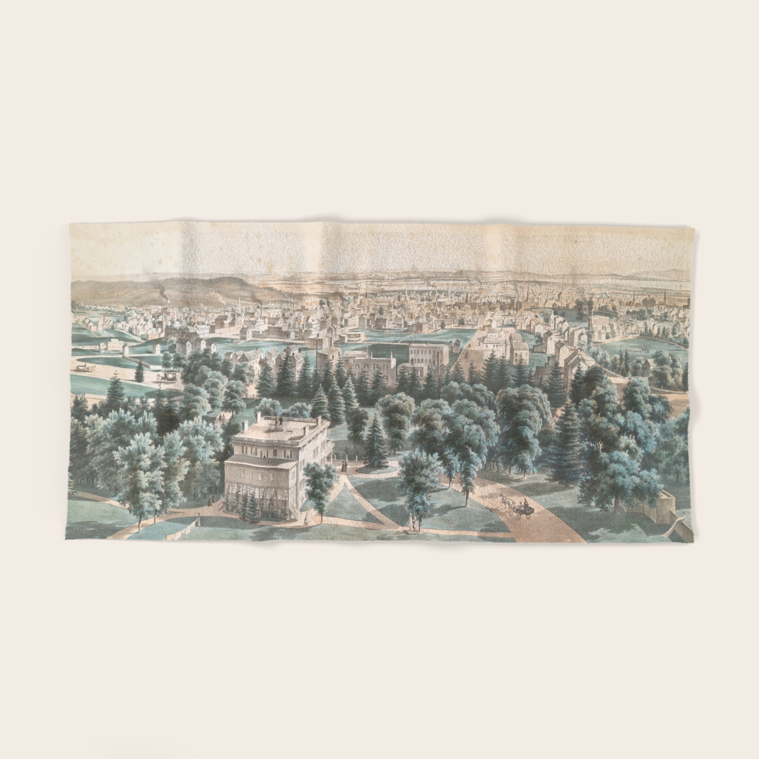 Vintage Pictorial Map Of Newark Nj 1853 Hand Bath Towel By