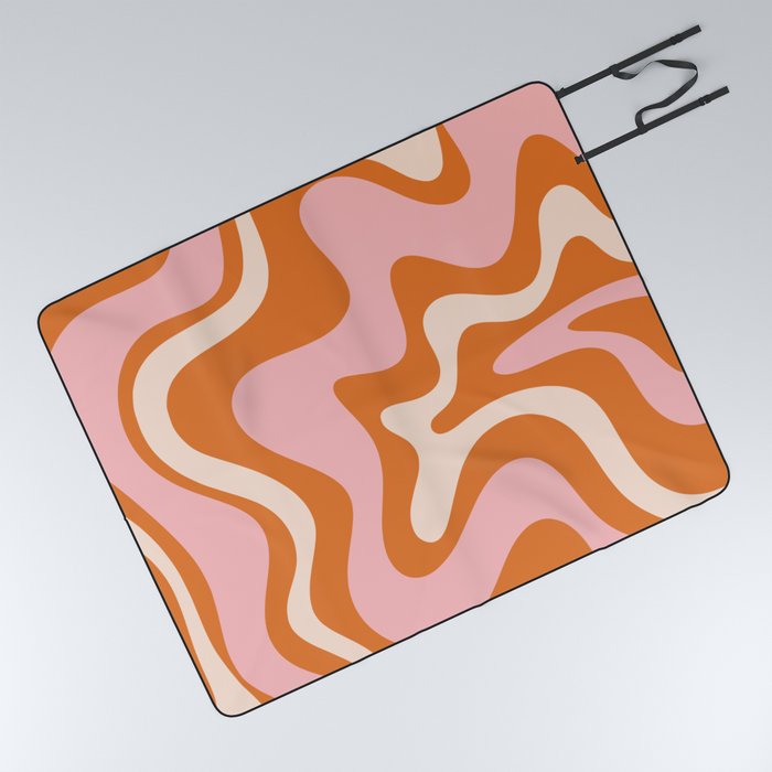Liquid Swirl Retro Abstract Pattern in Orange Pink Cream Picnic Blanket