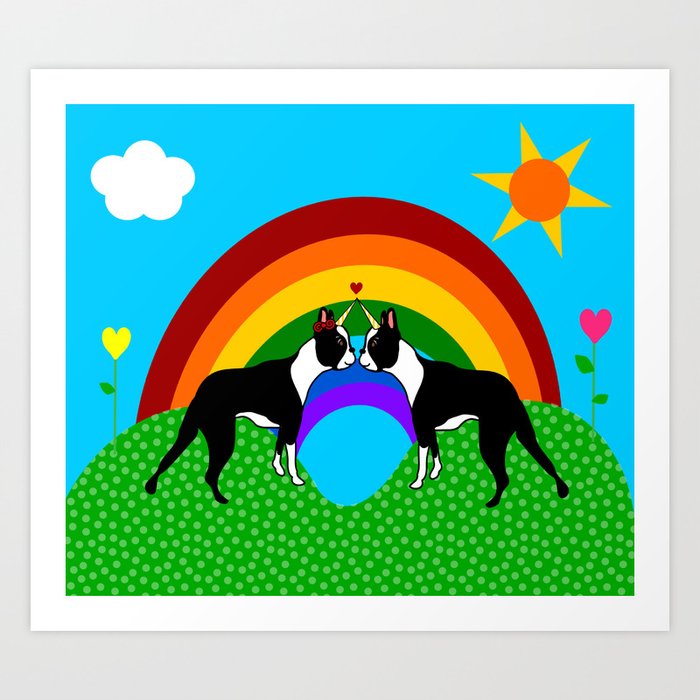 Boston Terrier Unicorn Love Art Print
