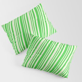 [ Thumbnail: Beige & Lime Green Colored Lined Pattern Pillow Sham ]