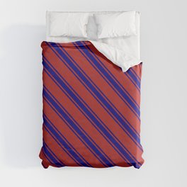 [ Thumbnail: Red and Blue Colored Lined/Striped Pattern Duvet Cover ]