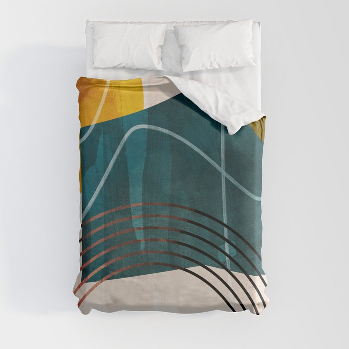 mid century shapes abstract painting Duvet Cover