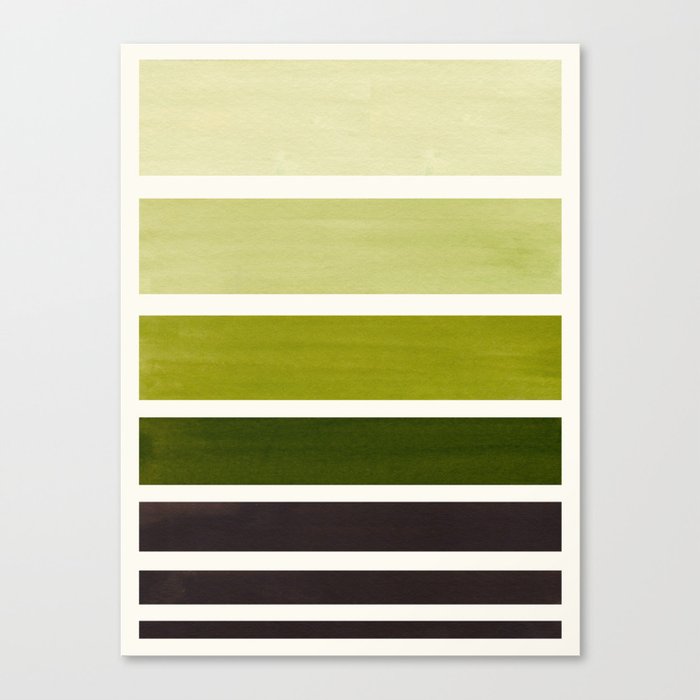 Olive Green Minimalist Watercolor Mid Century Staggered Stripes Rothko Color Block Geometric Art Canvas Print