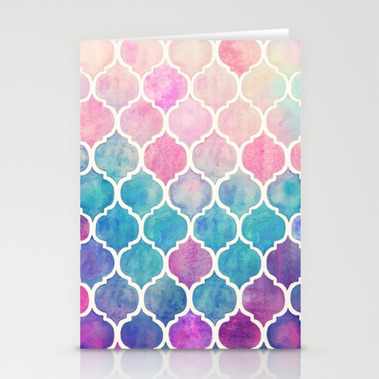 Rainbow Pastel Watercolor Moroccan Pattern Stationery Cards