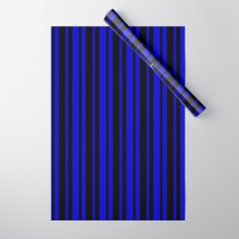 [ Thumbnail: Black & Blue Colored Lines Pattern Wrapping Paper ]