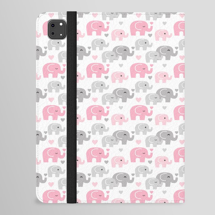 Pink Gray Elephant Baby Girl Nursery iPad Folio Case