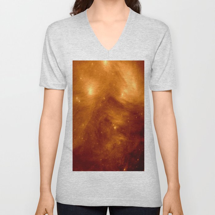 Copper Galaxy Nebula : The Seven Sister Pleiades V Neck T Shirt