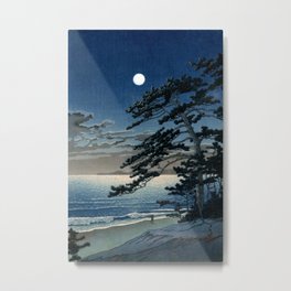 Spring Moon at Ninomiya Beach by Hasui Kawase Metal Print | Moon, Painting, Japaneseart, Landscape, Nightsky, Art, Blue, Summer, Sky, Japaneselandscape 