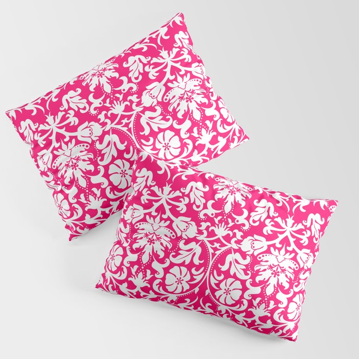 Hot Pink and White Damask Pattern Pillow Sham by Donna Siggy