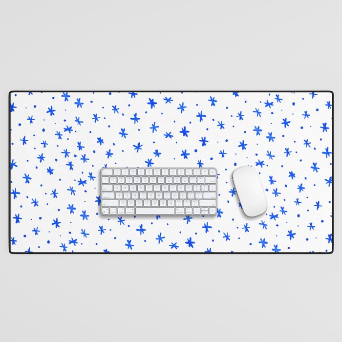 Snowflakes and dots - blue Desk Mat