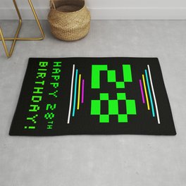 [ Thumbnail: 28th Birthday - Nerdy Geeky Pixelated 8-Bit Computing Graphics Inspired Look Rug ]