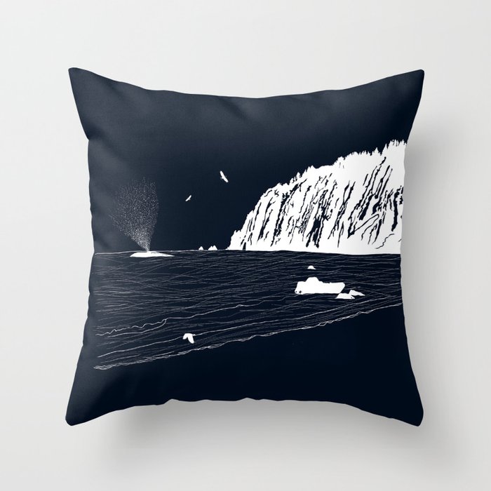 Whale Sighting White on Deep Navy Throw Pillow