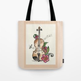 Violin and Flowers Tote Bag