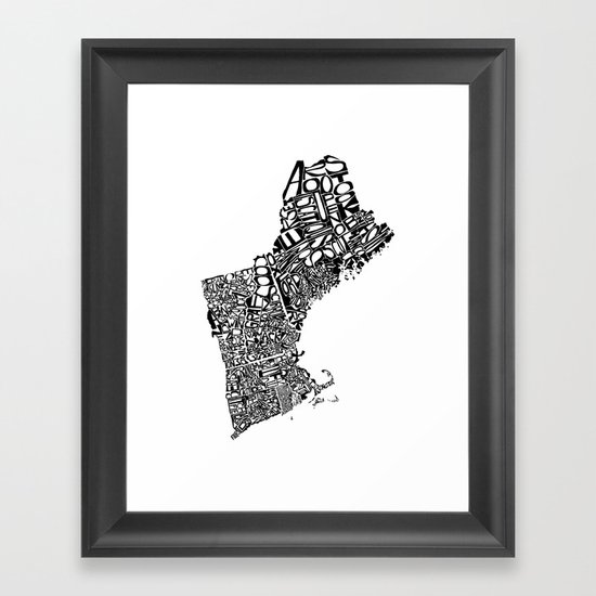 Typographic New England Framed Art Print