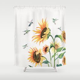 Sunflowers and Hummingbirds Shower Curtain