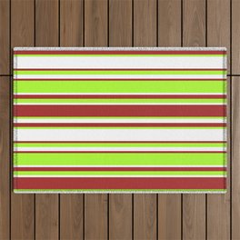 [ Thumbnail: Brown, Light Green & White Colored Lined Pattern Outdoor Rug ]