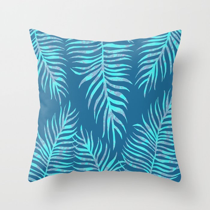 Fern Pattern On Blue Background Throw Pillow