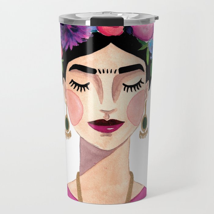 Floral Frida - Pink Travel Mug