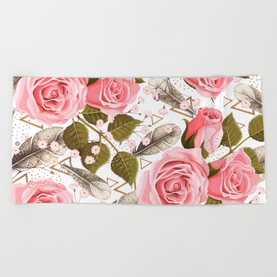 flowers with feathers Beach Towel