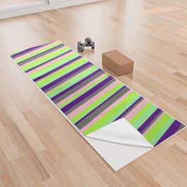 [ Thumbnail: Light Green, Pink, Dim Grey, Indigo & Green Colored Pattern of Stripes Yoga Towel ]