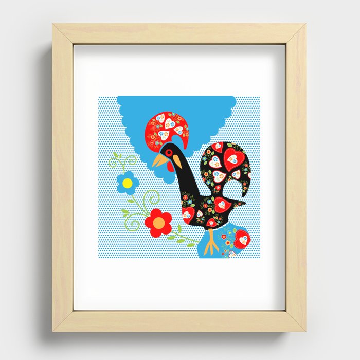 Portuguese Rooster of Luck with blue dots Recessed Framed Print
