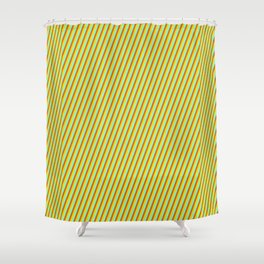 [ Thumbnail: Yellow, Aquamarine, and Chocolate Colored Lined Pattern Shower Curtain ]