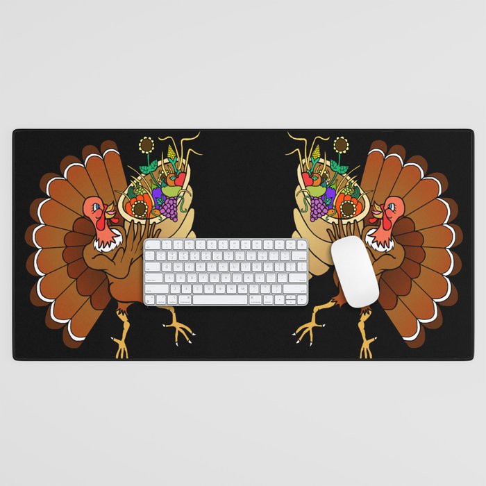 Turkey with Cornucopia Harvest Bouquet Desk Mat