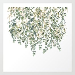 Gold And Green Eucalyptus Leaves Art Print