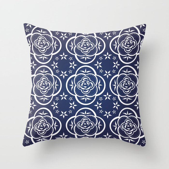 Western Rose (blue) Throw Pillow