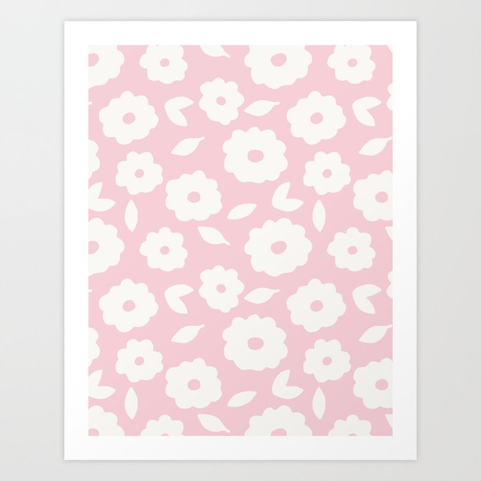 Cute Abstract Daisy Flowers On Blush Pink Pattern  Art Print