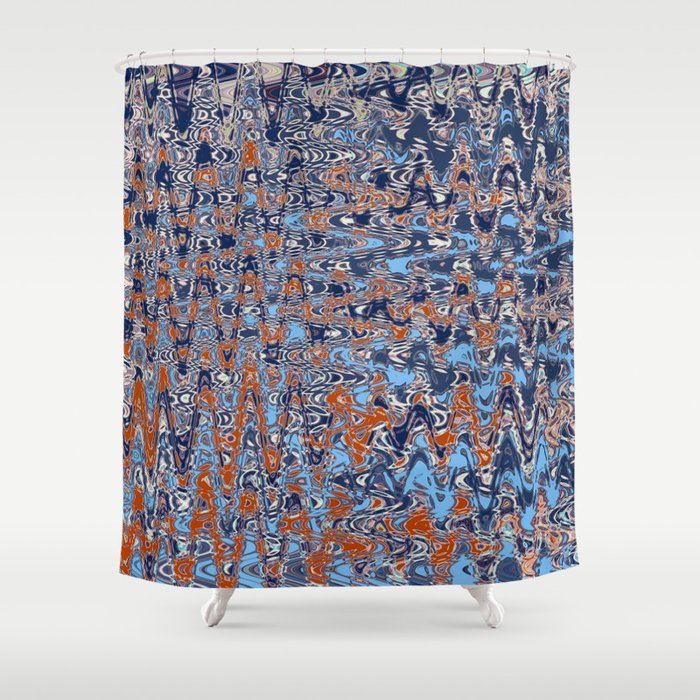 Blue And Red Distorted Abstract Shower Curtain