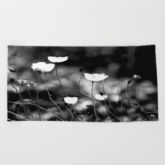 Flowers in Black and White Beach Towel